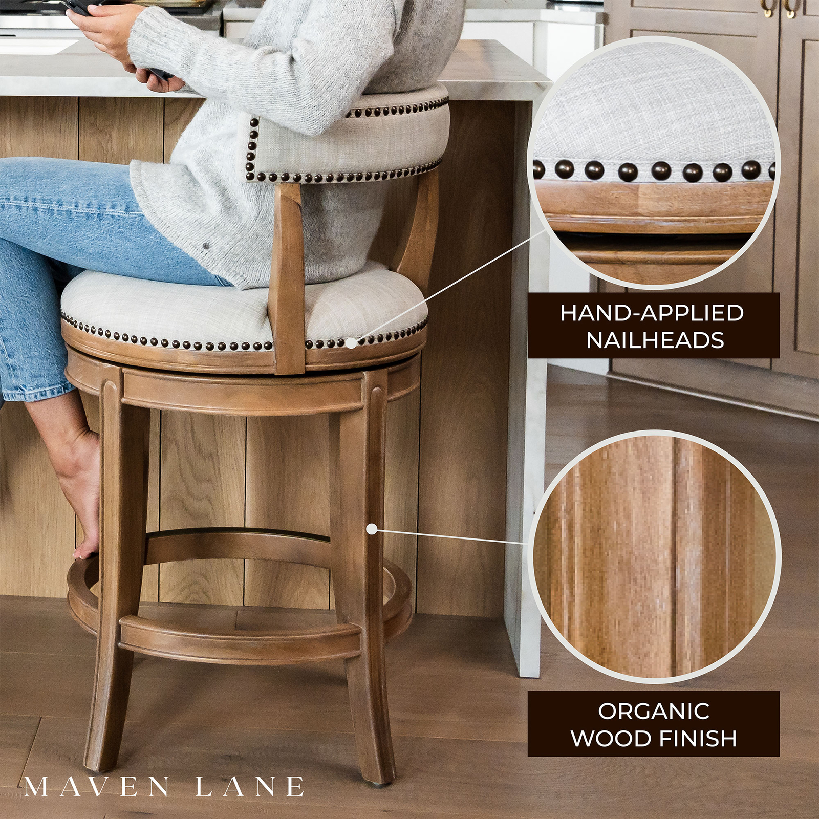 Maven Lane Low Back Swivel Kitchen Bar Stool 31"H Weathered Oak (Used) (2 Pack)