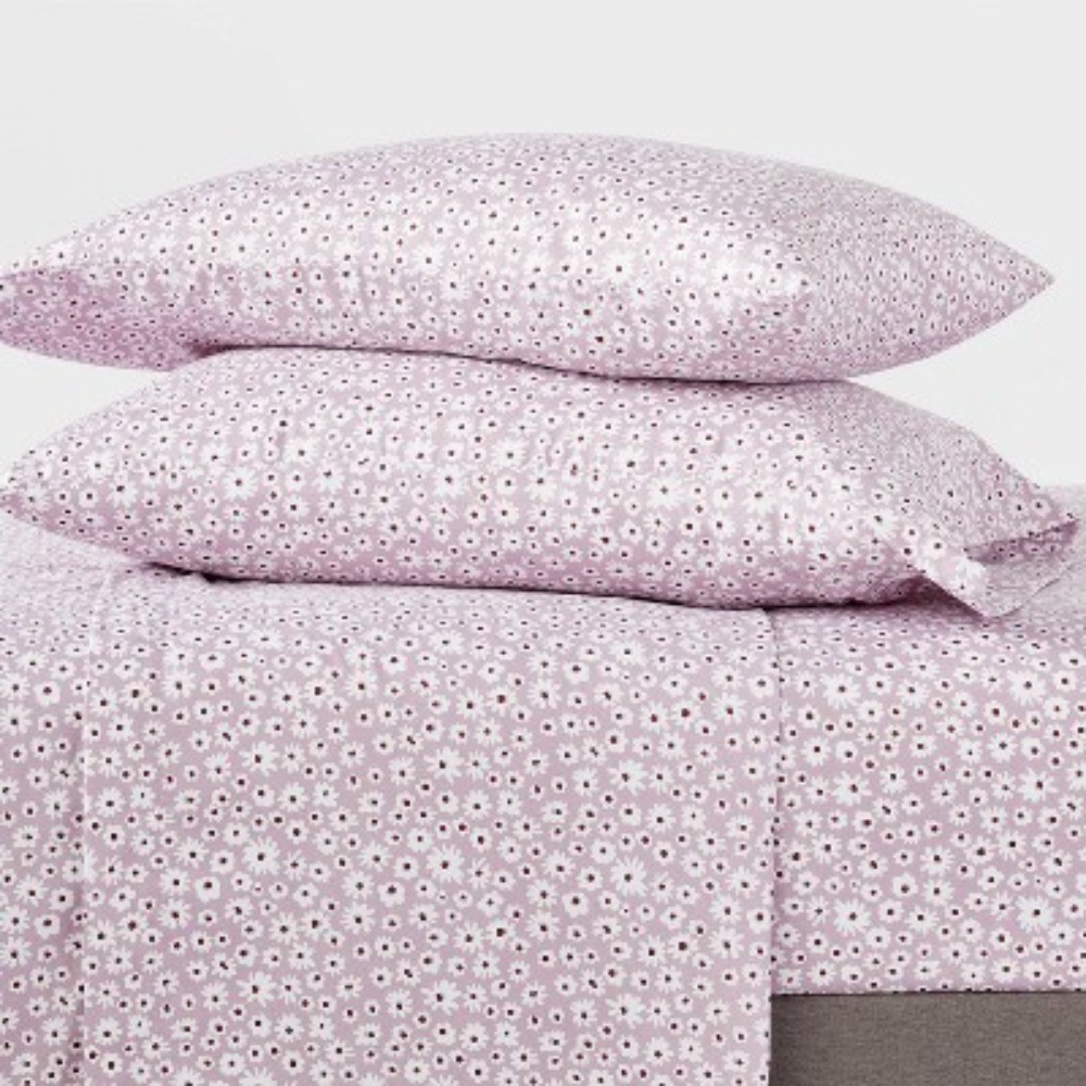 Full Printed Microfiber Sheet Set Light Purple Daisy: Polyester