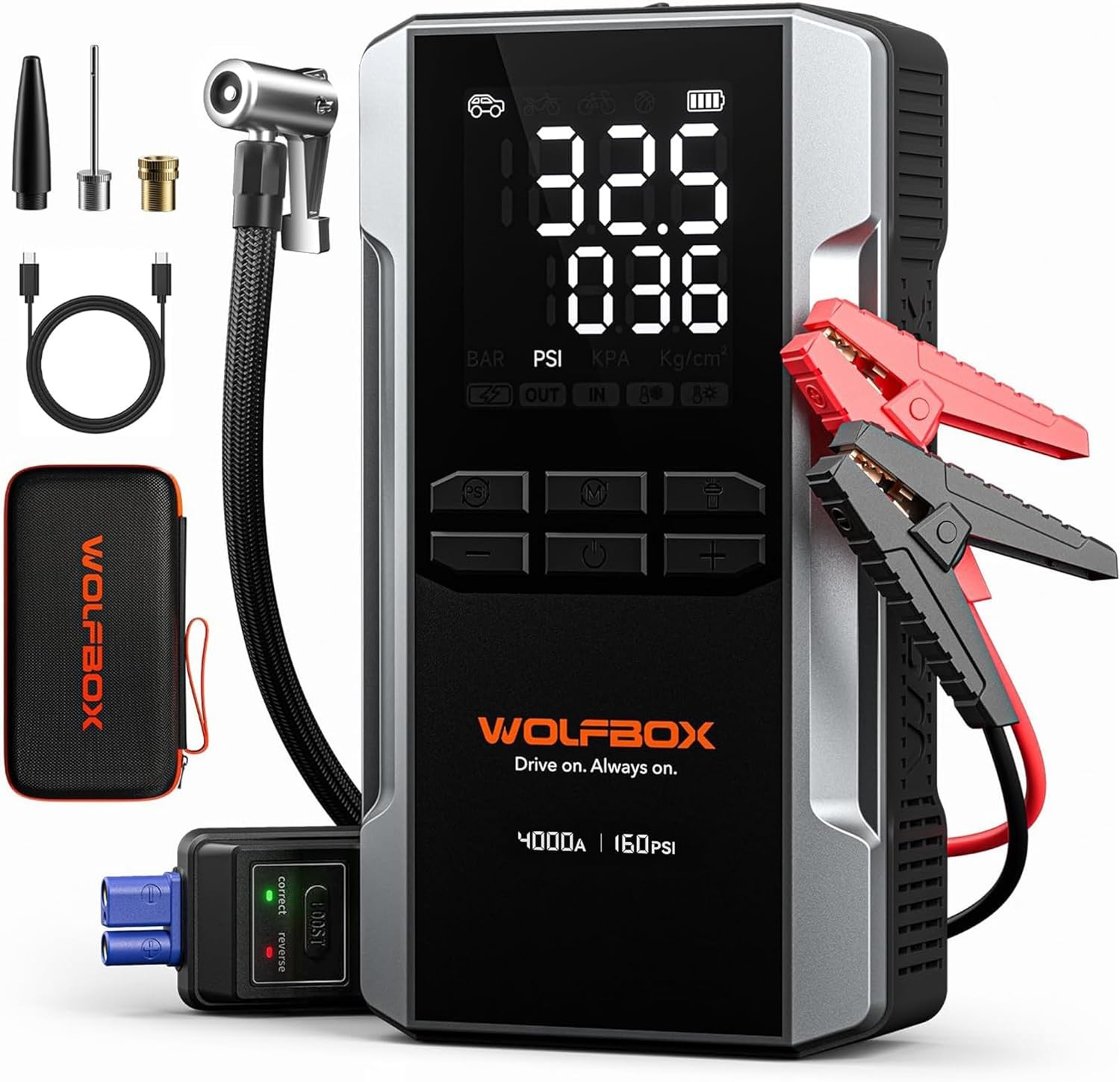 WOLFBOX 4000A Jump Starter Portable Air Compressor