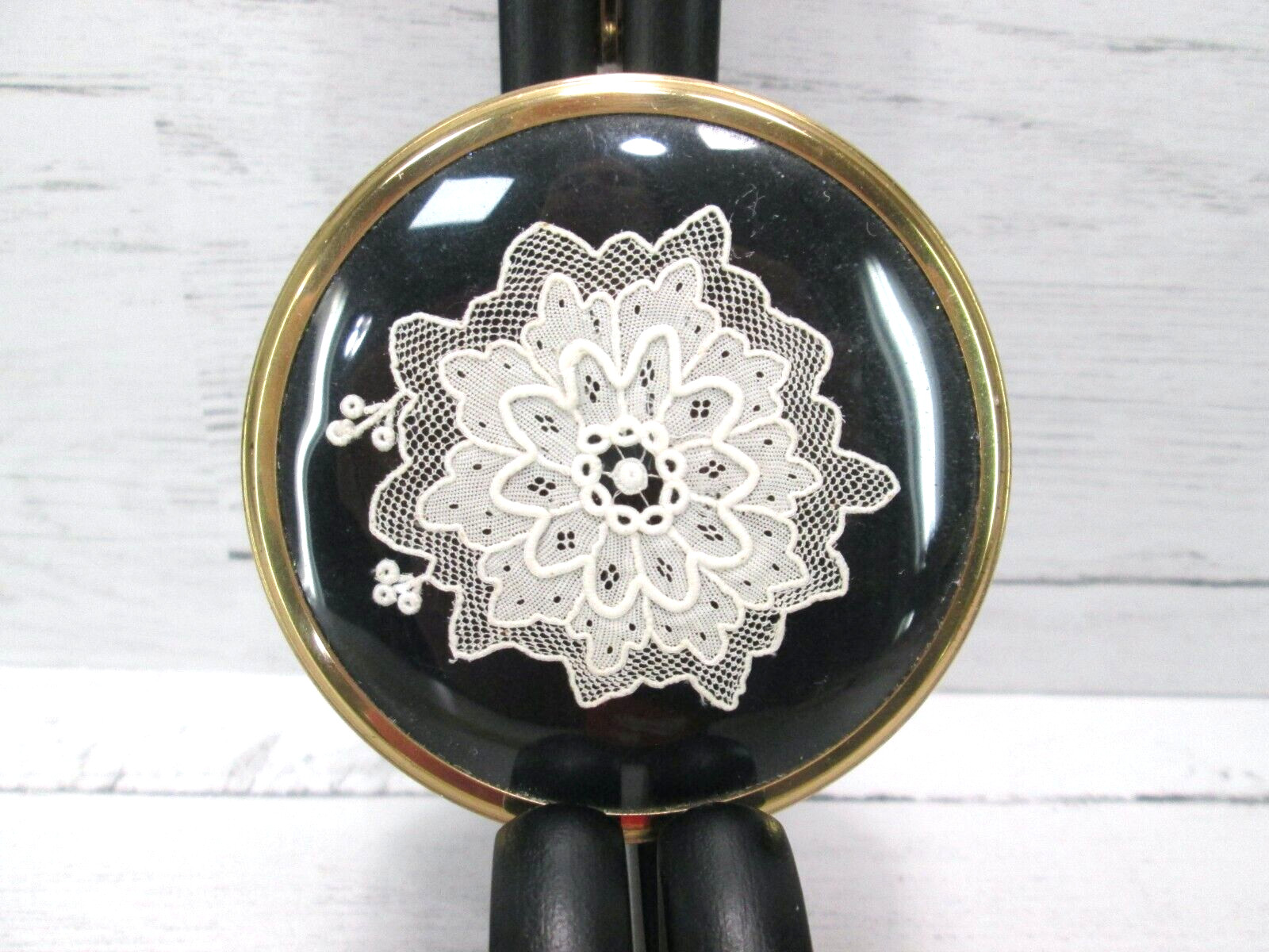 Cobalt Blue Ceramic Trinket Box Round Glass Lid Lace Doily Flower Belgium Vtg