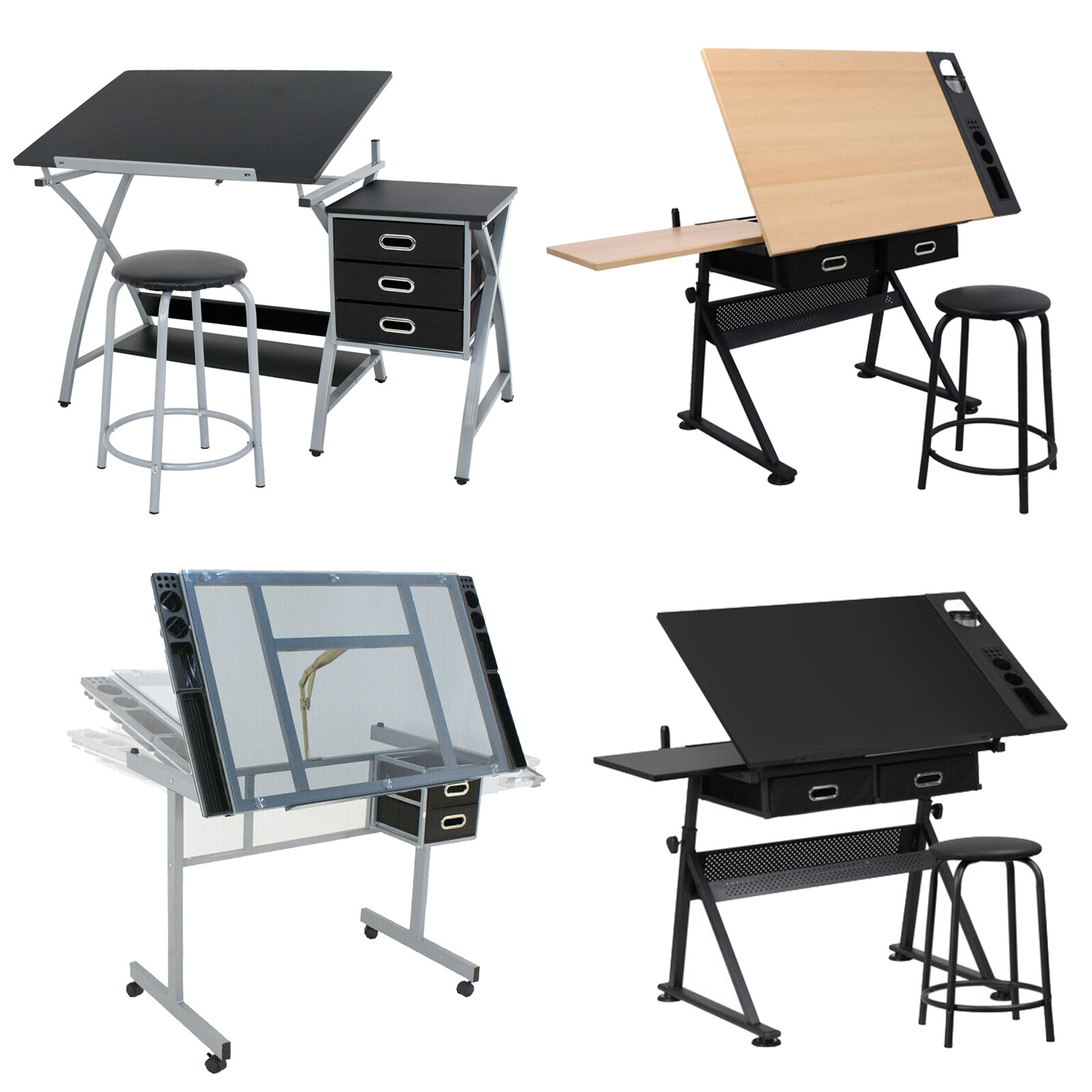 Adjustable Drafting Table Artist Craft Table Drawing Desk with Drawers Home