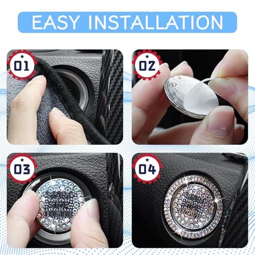 2PCS Rhinestone Push Start Button Cover Bling Car Accessories for Colorful