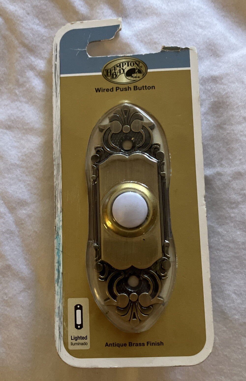 Hampton Bay Wired LED Illuminated Doorbell Push Button, Antique Brass
