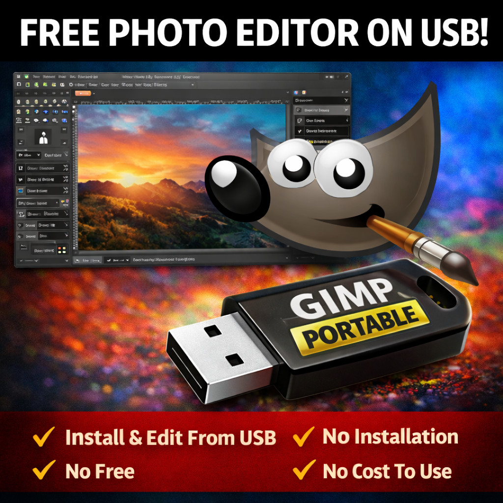 GIMP Portable USB Photo Editor No Subscription Free Image Editing for PC Laptop