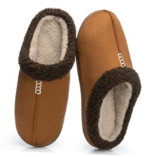 Mens Suede Slippers with Memory Foam Indoor Outdoor House Shoes 11-12 Brown