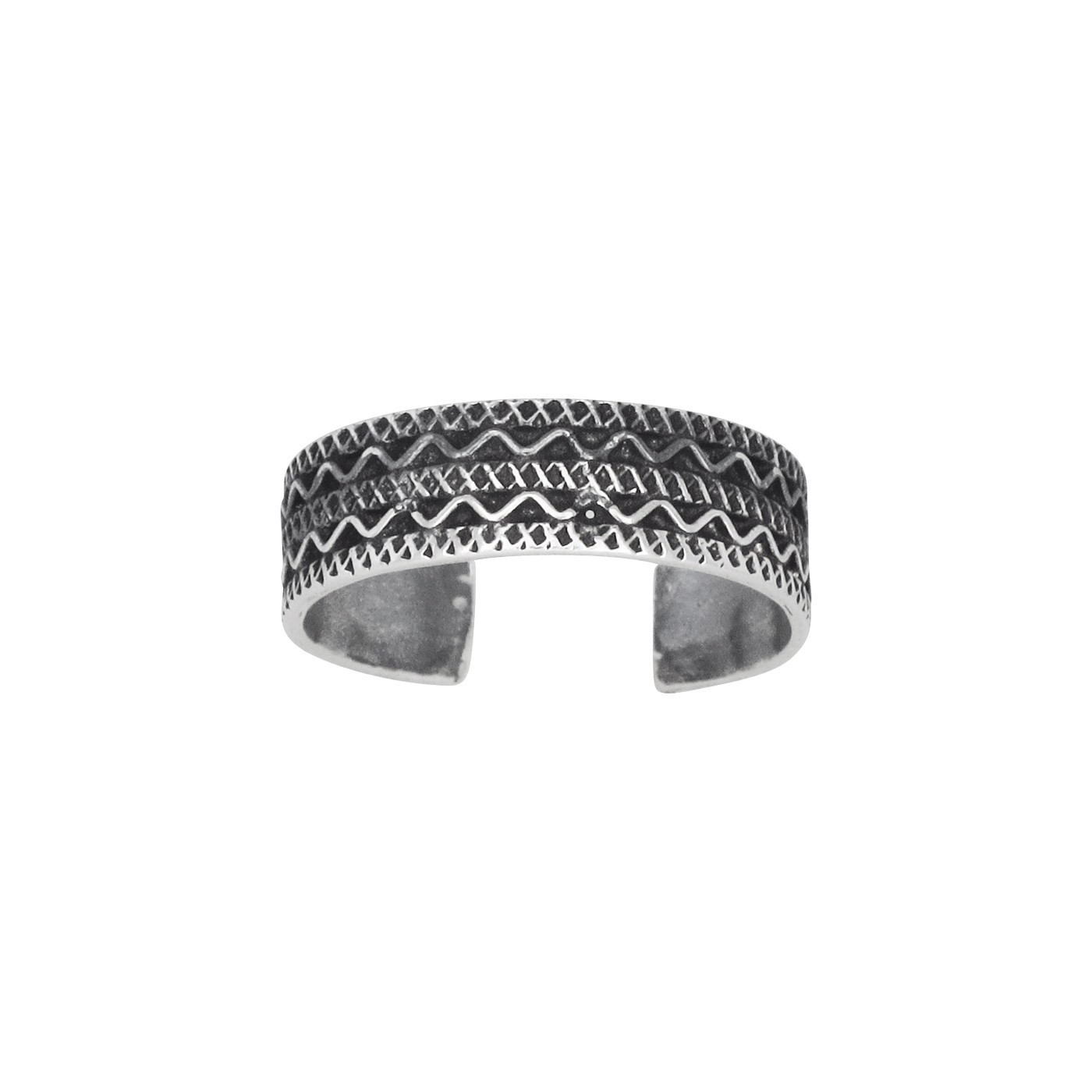 Sterling Silver .925 Wave Lines Flat Toe Ring Adjustable Size | Made In USA