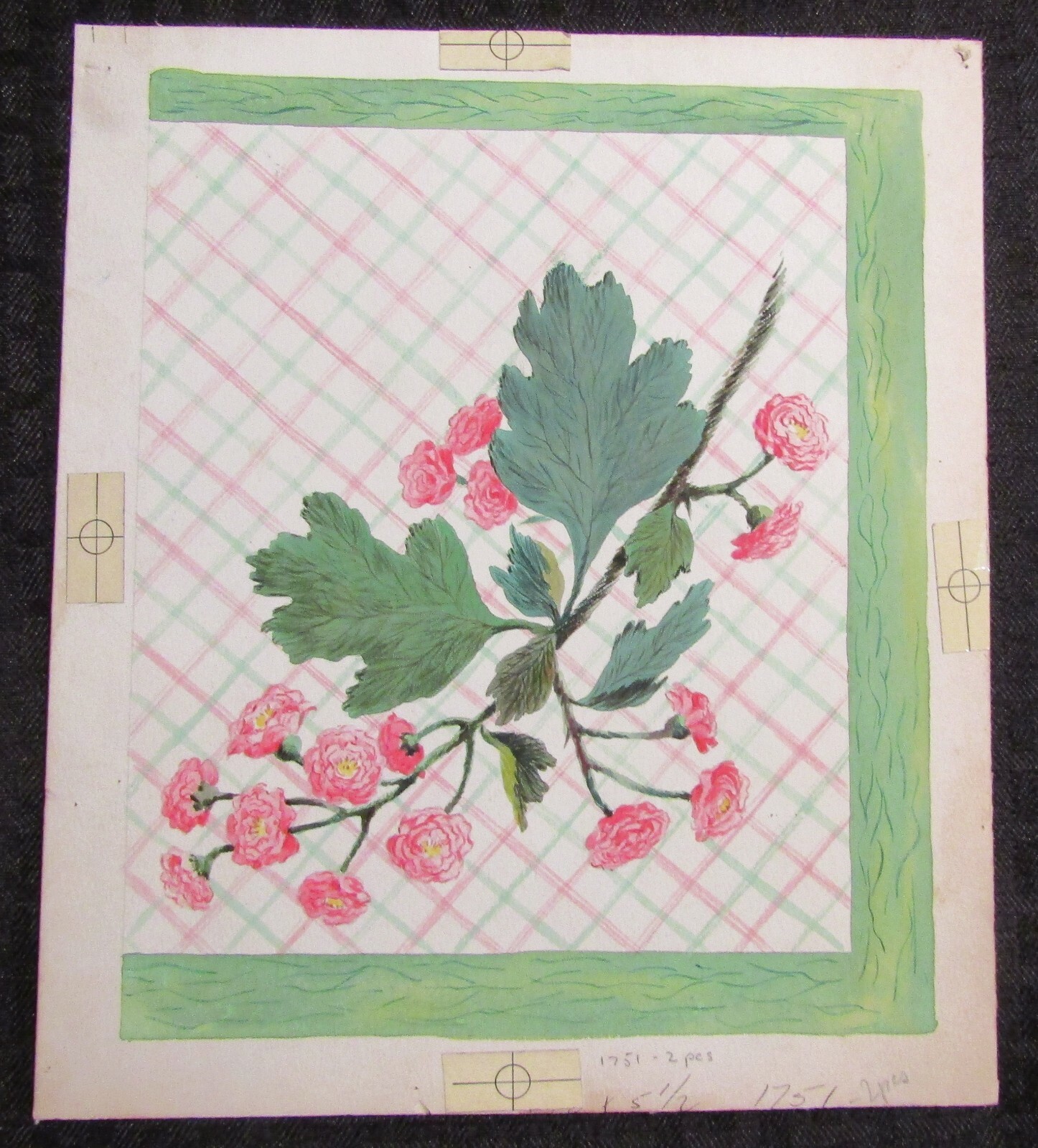 VALENTINES DAY Pink Flowers on Branch w/ Leaves 8x9.5" Greeting Card Art #1751