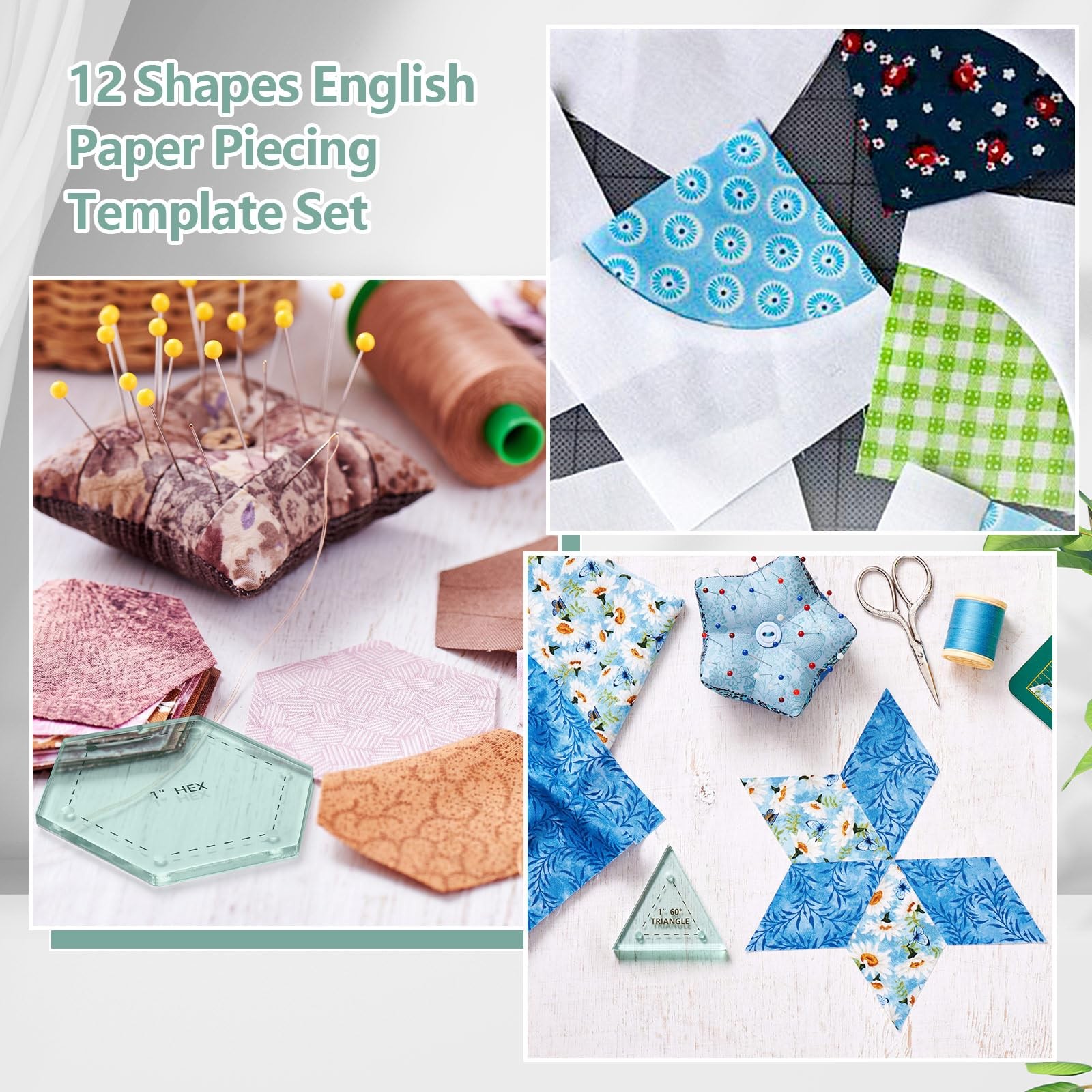 612 Pcs Patchwork Paper EPP English Piecing Supplies 12 Shapes Acrylic Templa...