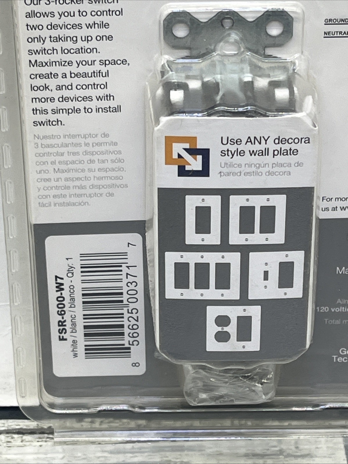 Unbranded Function On/Off Rocker Switch, FSR 600 W7, White, 15 Amp, {7}.