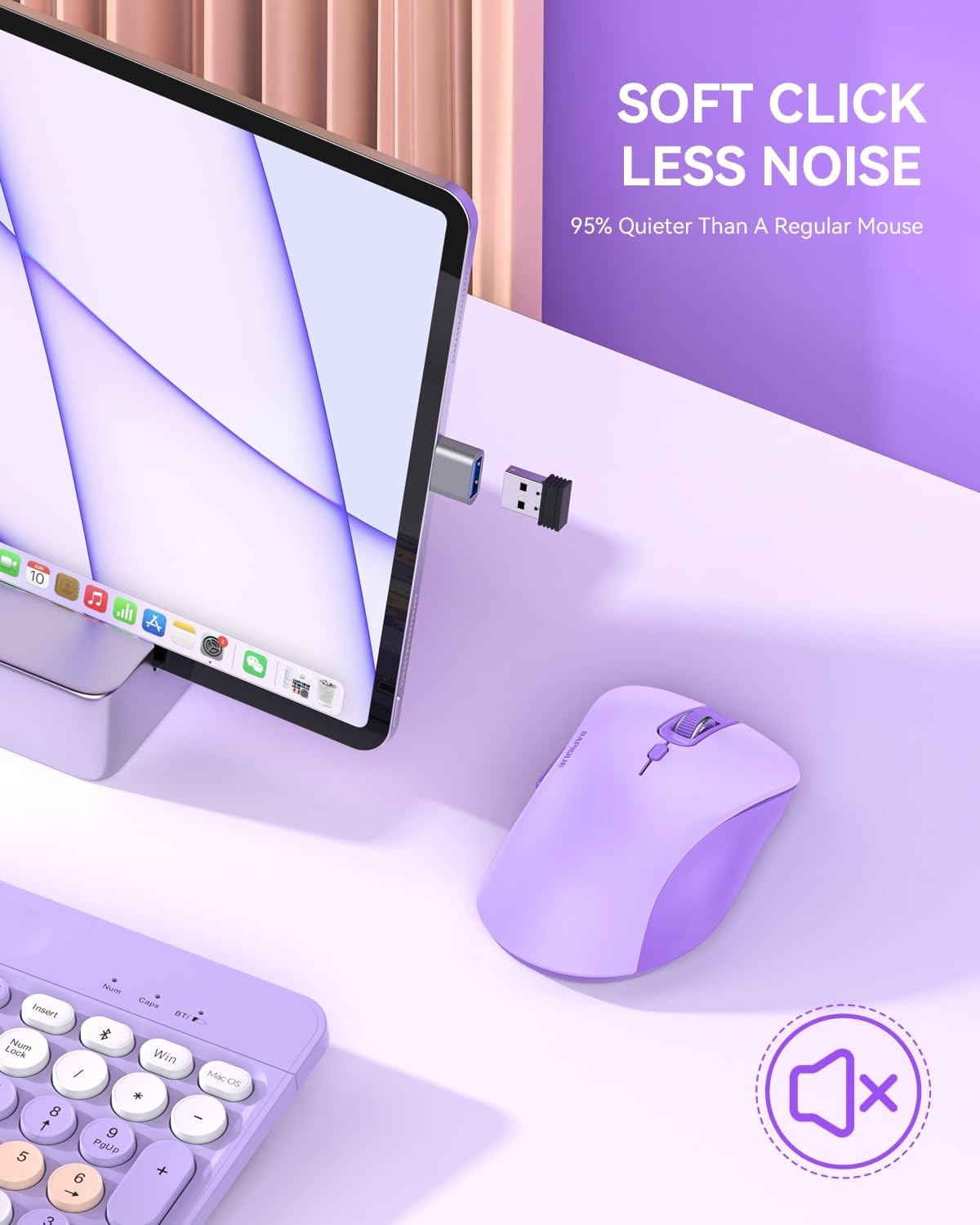 Wireless Mouse - Silent Computer Mice with USB Receiver & Type-C Adapter, Low