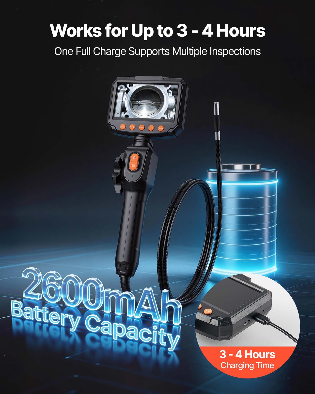 VEVOR 2-Way Articulating Borescope Camera Endoscope with 4.3" IPS Screen 8X Zoom