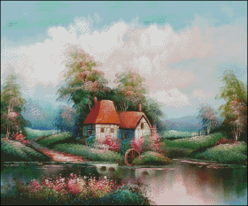 Chart Needlework Embroidery DIY Counted Cross Stitch Pattern-Cottage Lake