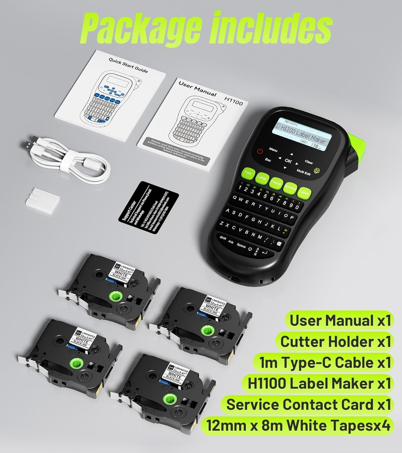 Versatile H1100 Label Maker - Lightweight with 4 Tapes & Multiple Label Sizes