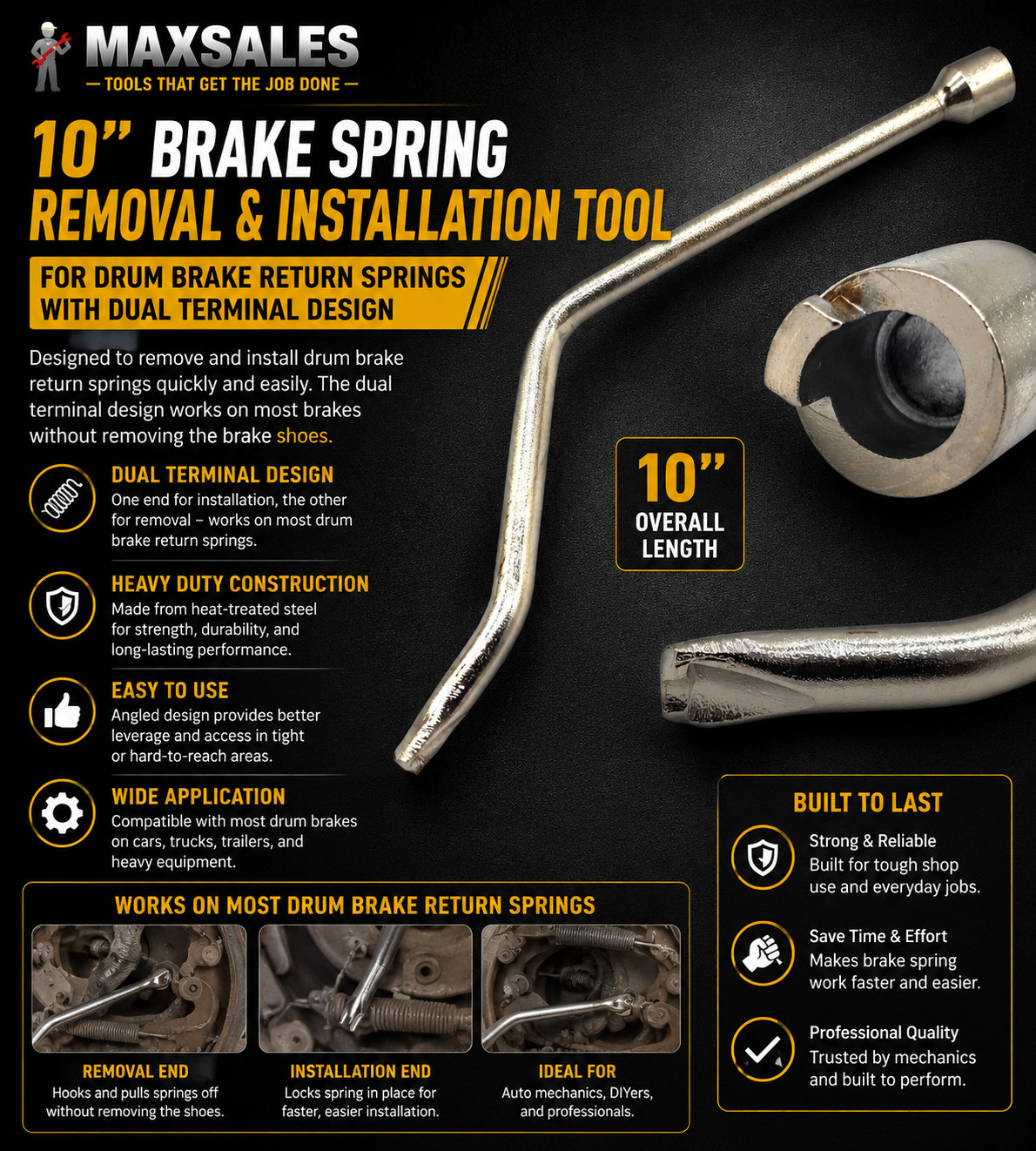 10" Brake Spring Removal Installation Tool Drum Brake Return Dual Terminal