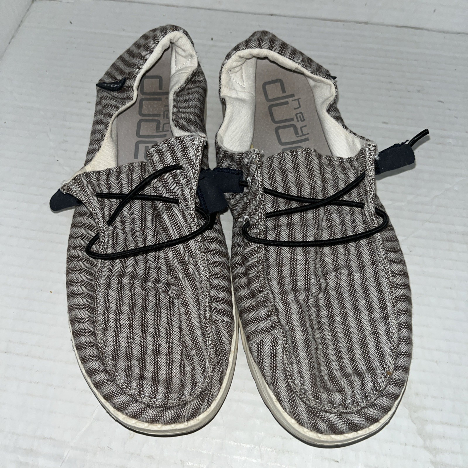Hey Dude Wendy Slip On Comfort Moccasin Grey Stripes Women's Shoes US 7 EU 38