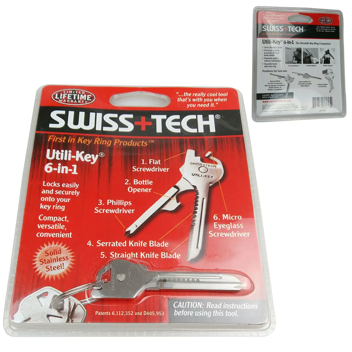 Swiss+Tech 6 In 1 Utili Multi Function Stainless Steel Key Tool Keychain Keyring