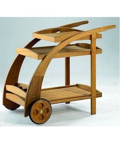TEAK WOOD TROLLEY CART w/ SERVING TRAY & BOTTLE RACK PATIO OUTDOOR FURNITURE NEW