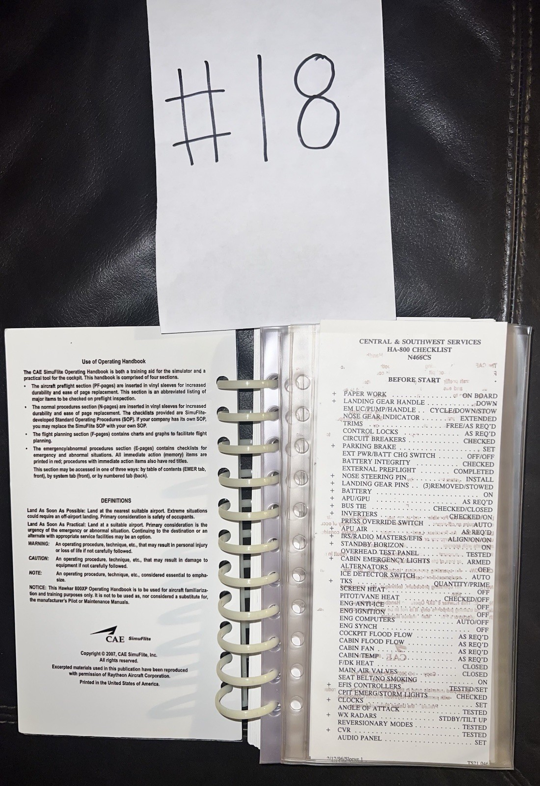 CAE SimuFlite Hawker 800 XP Operating Handbook