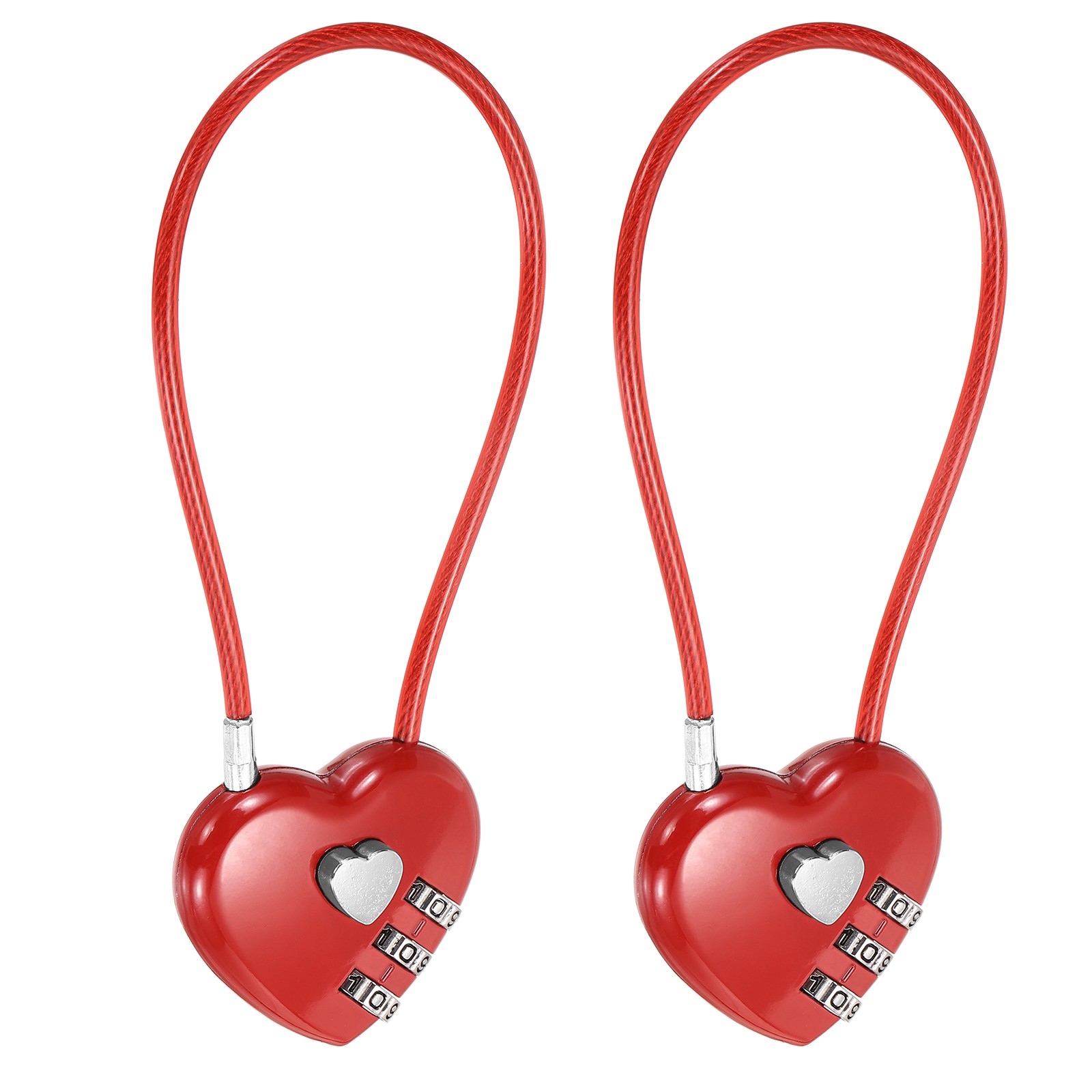 Combination Padlock (7.9 Inch, Red)(2 Pcs), 3-Digit Heart Shaped Combo Padlock
