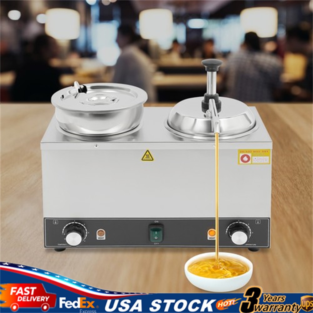 Commercial Hot Fudge Warmer Cheese Sauce Warmer Pump Dispenser & Soup Pot 800W