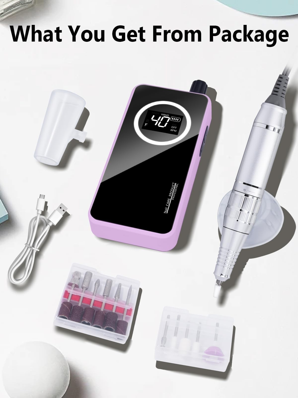 Nail Drill, Portable Electric Nail File 50000RPM, Rechargeable Nail Drill Pro...