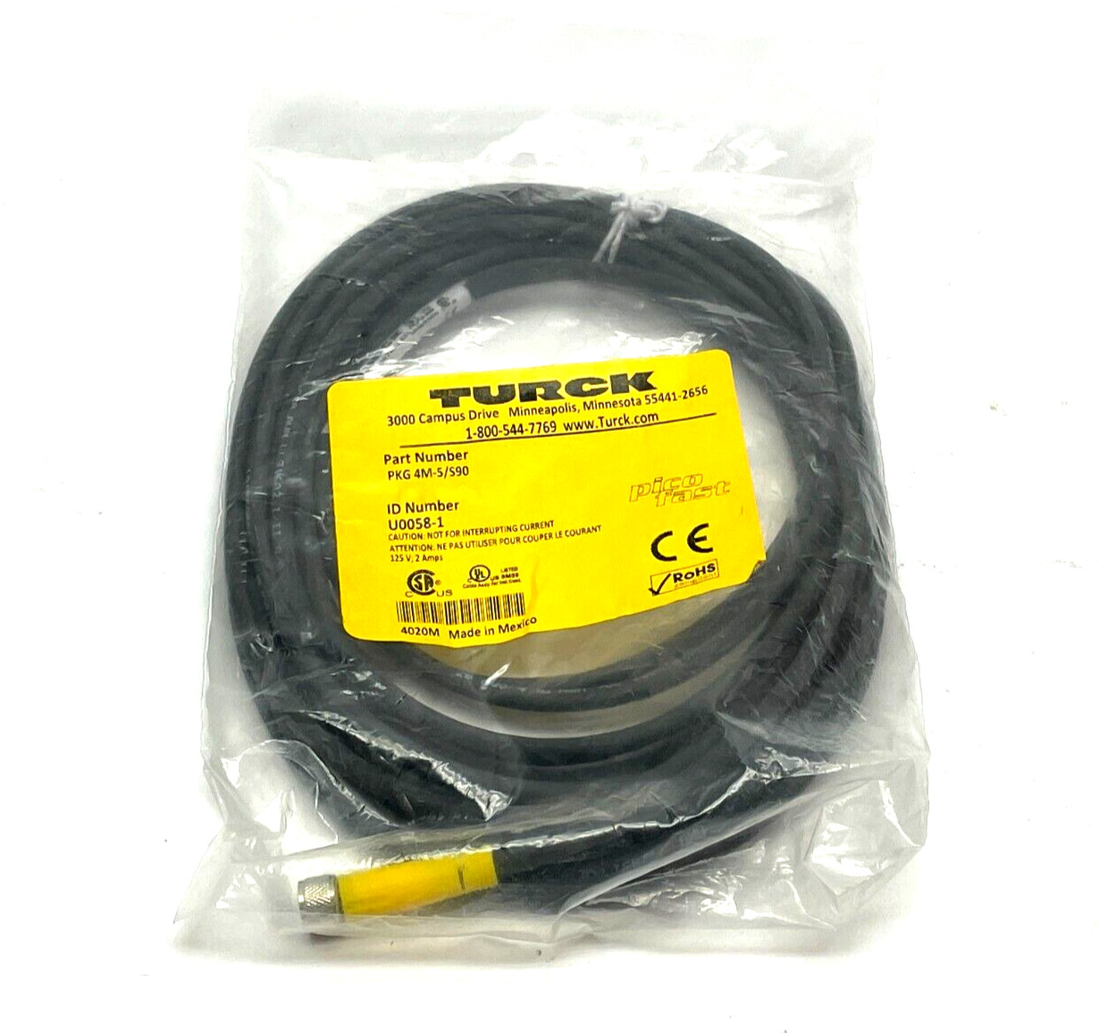 Turck PKG 4M-5/S90 Picofast Single Ended Cordset 5m Length U0058-1