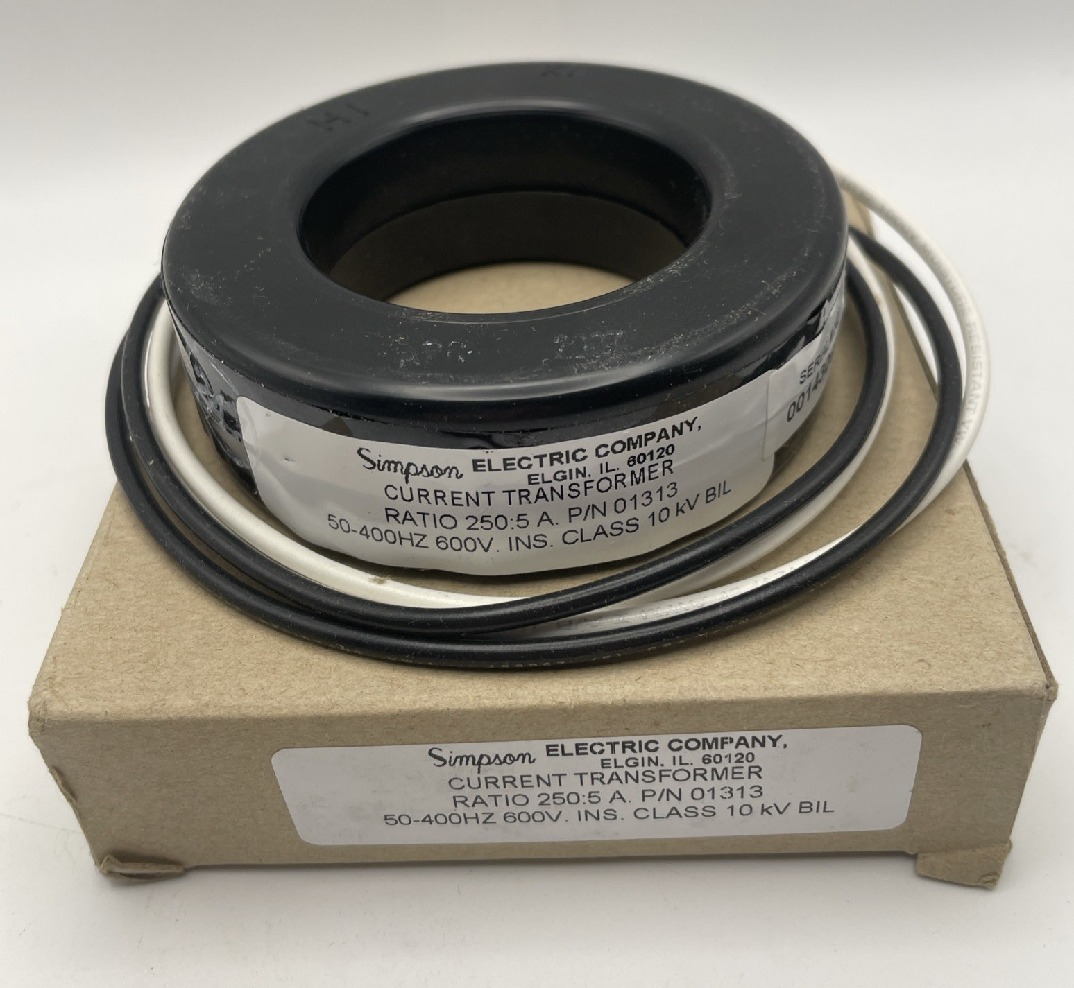 NEW Simpson 01313 Current Transformer, 250:5, 2VA, 24" Leads, 50-400 Hz