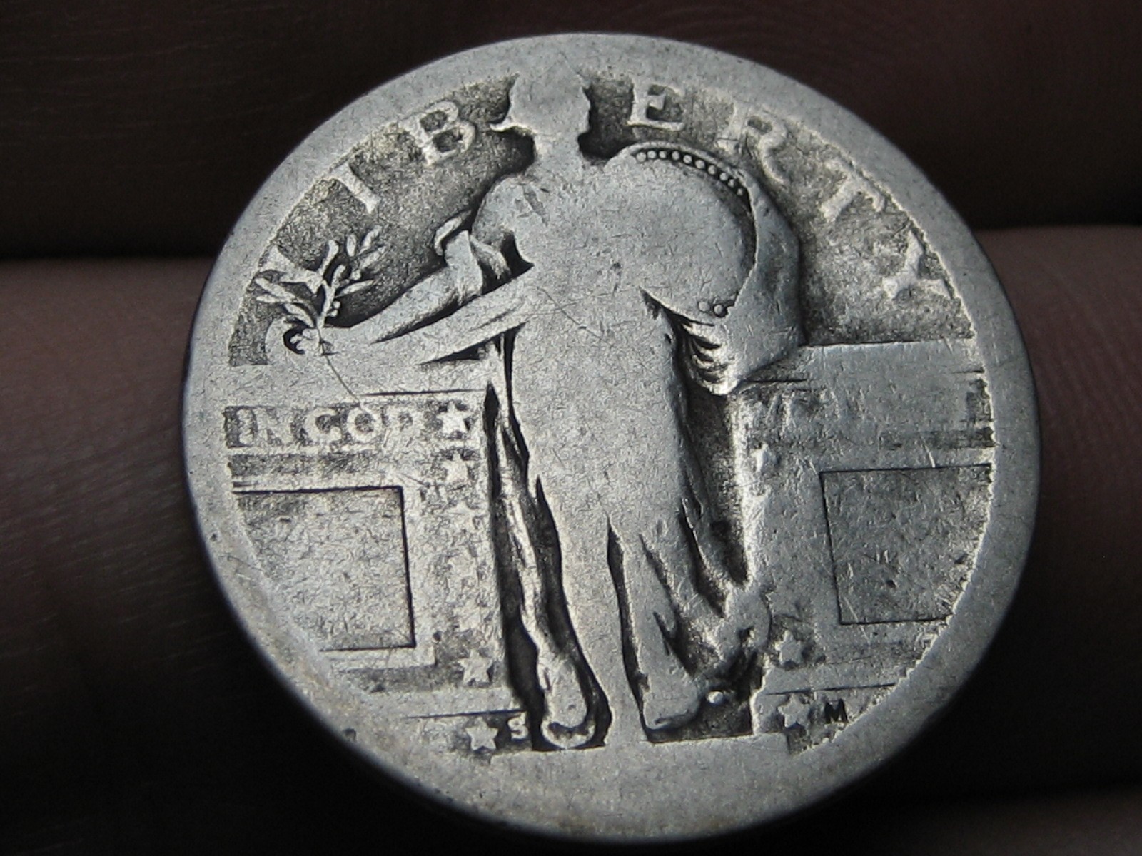 1917 S Silver Standing Liberty Quarter, Variety 1, Type 1, About Good Details