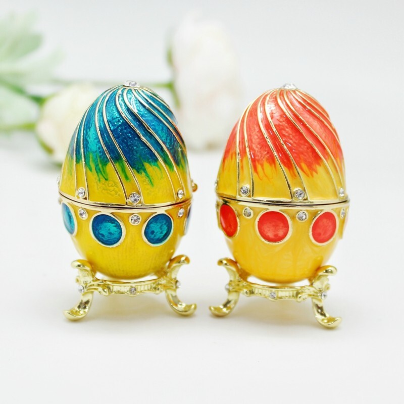 Enamel Russian Egg Decor Box Easter Gift, Handmade Jewelry Trinket Case