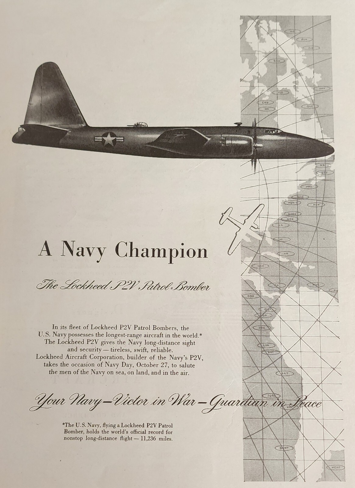 Lockheed P2V Bomber Aircraft 1948 Magazine Ad Original Wall Art Display