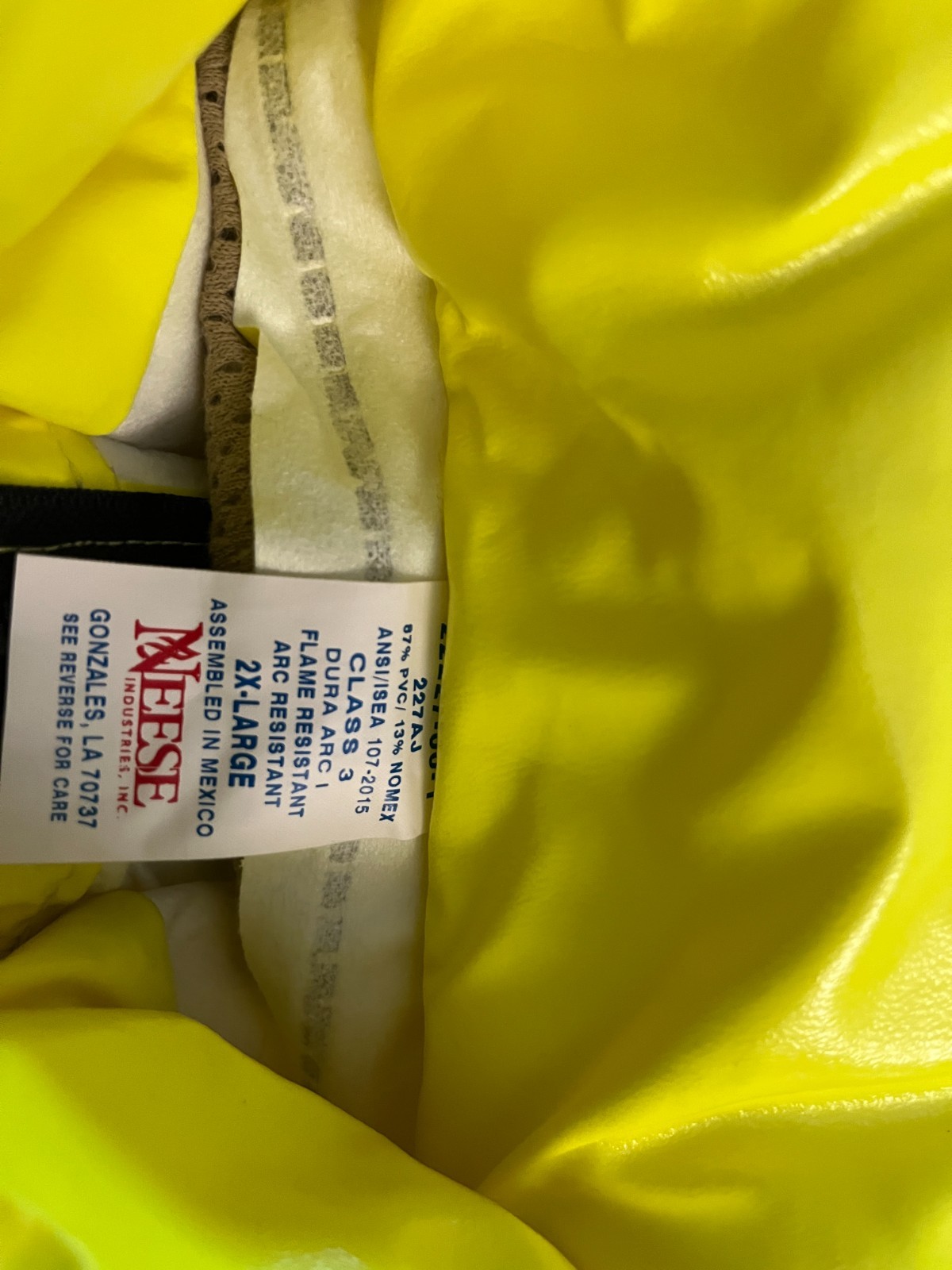 Neese Flame Arc Resistant Class 3 Yellow 227AJ Jacket 2X Large Never used