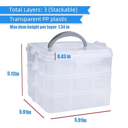 2pack 3-Tier Stackable Bead Storage Container Box 18 Compartments 18 Grids