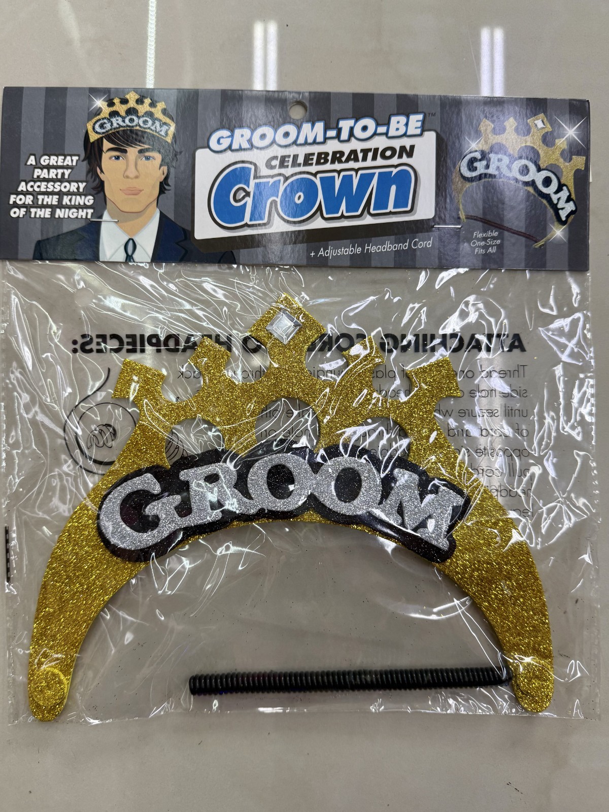 Groom-To-Be Celebration Sparkly Crown Adjustable Headband Cord King of the night