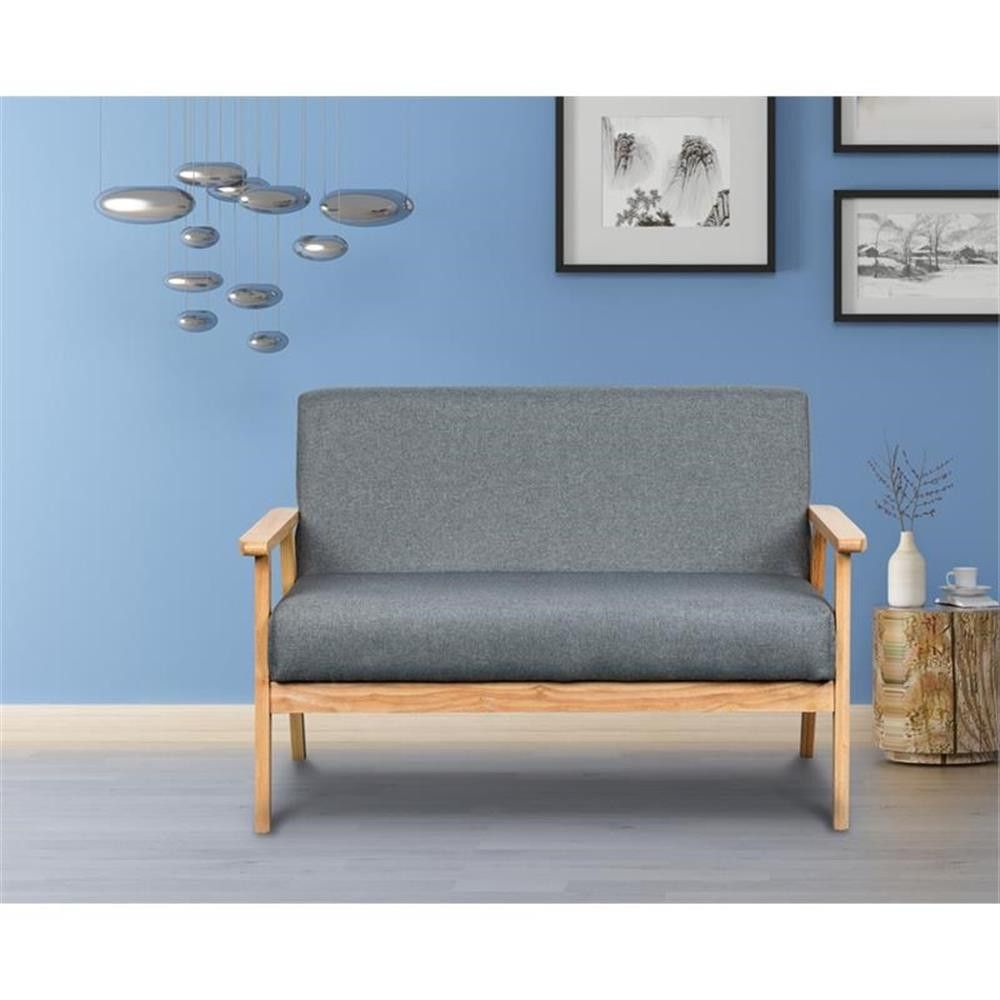 Maklaine 17" Contemporary Fabric/Solid Wood Loveseat in Gray