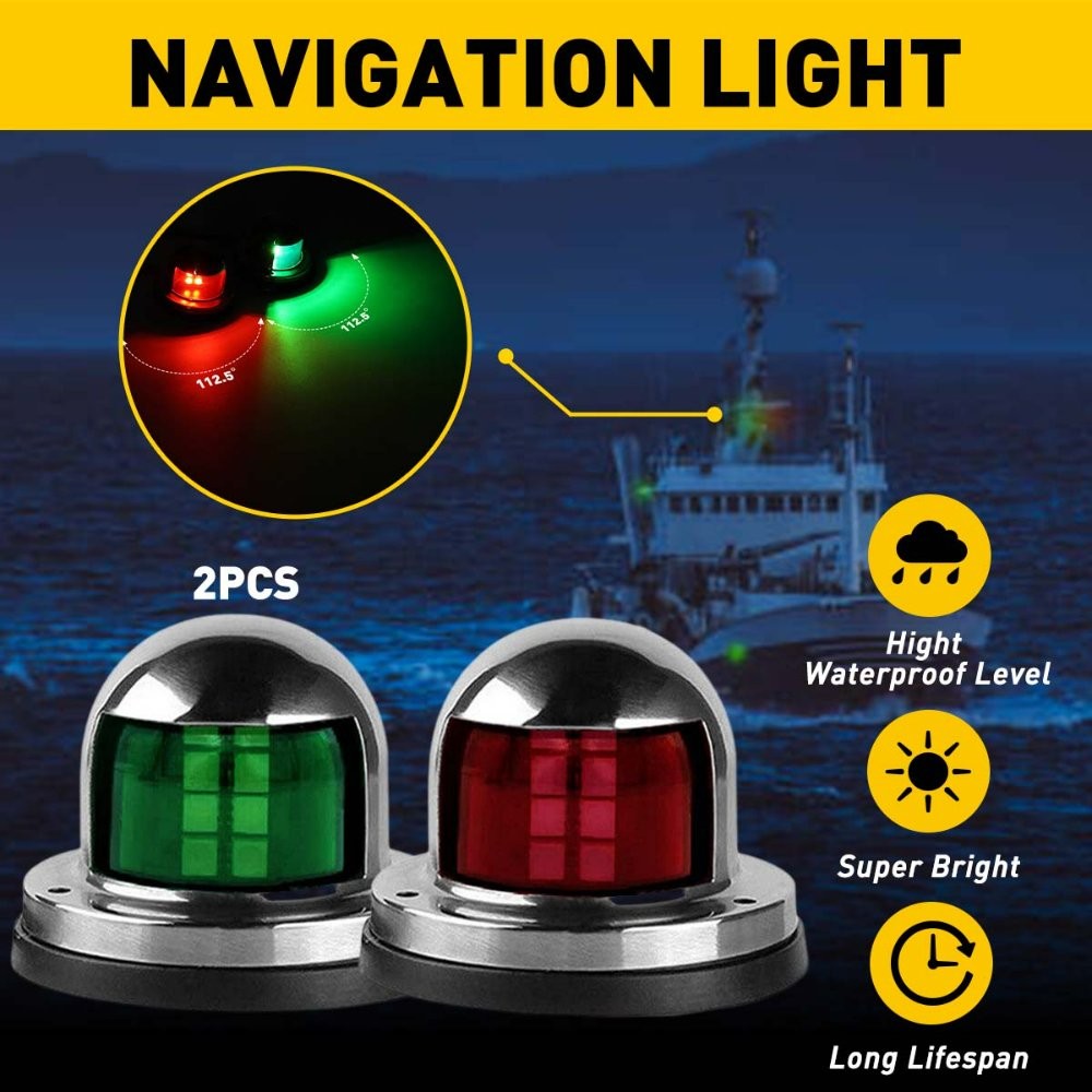 2x LED Bow Navigation Lights For Marine Boat Pontoon 12V Stainless Steel