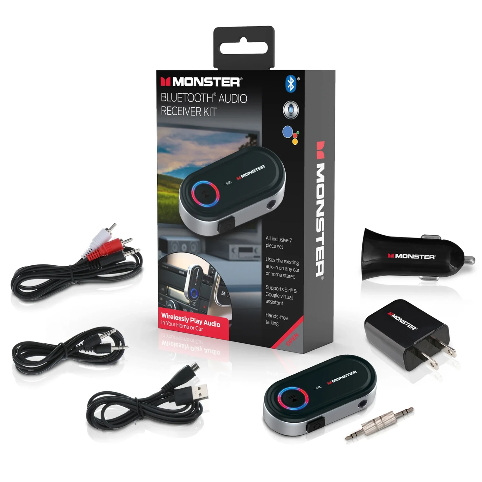 Monster 7-Piece Bluetooth Audio Receiver Kit Car Home Use