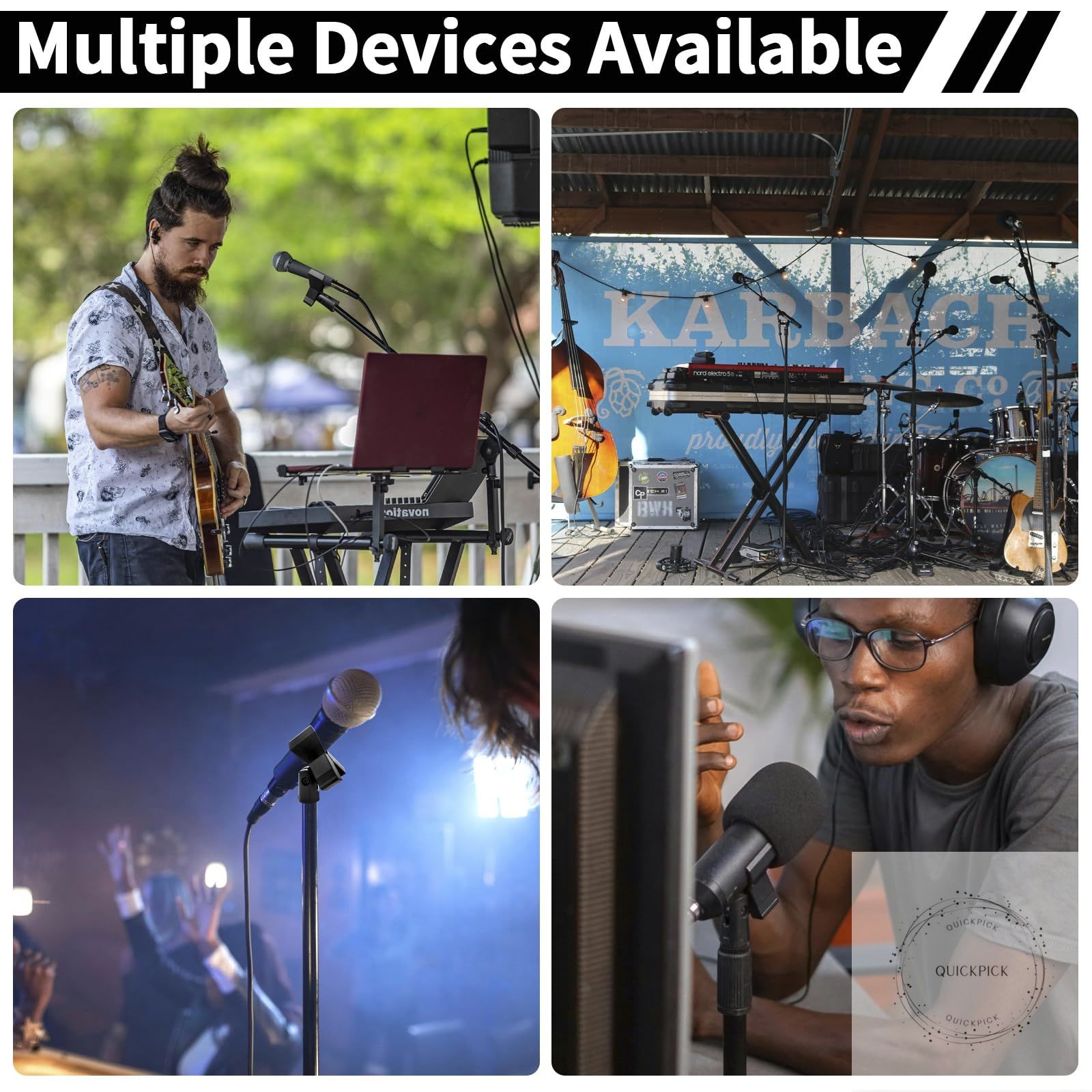 4 Pack Universal Adjustable Mic Clips for Stands, Wireless Microphone Holder
