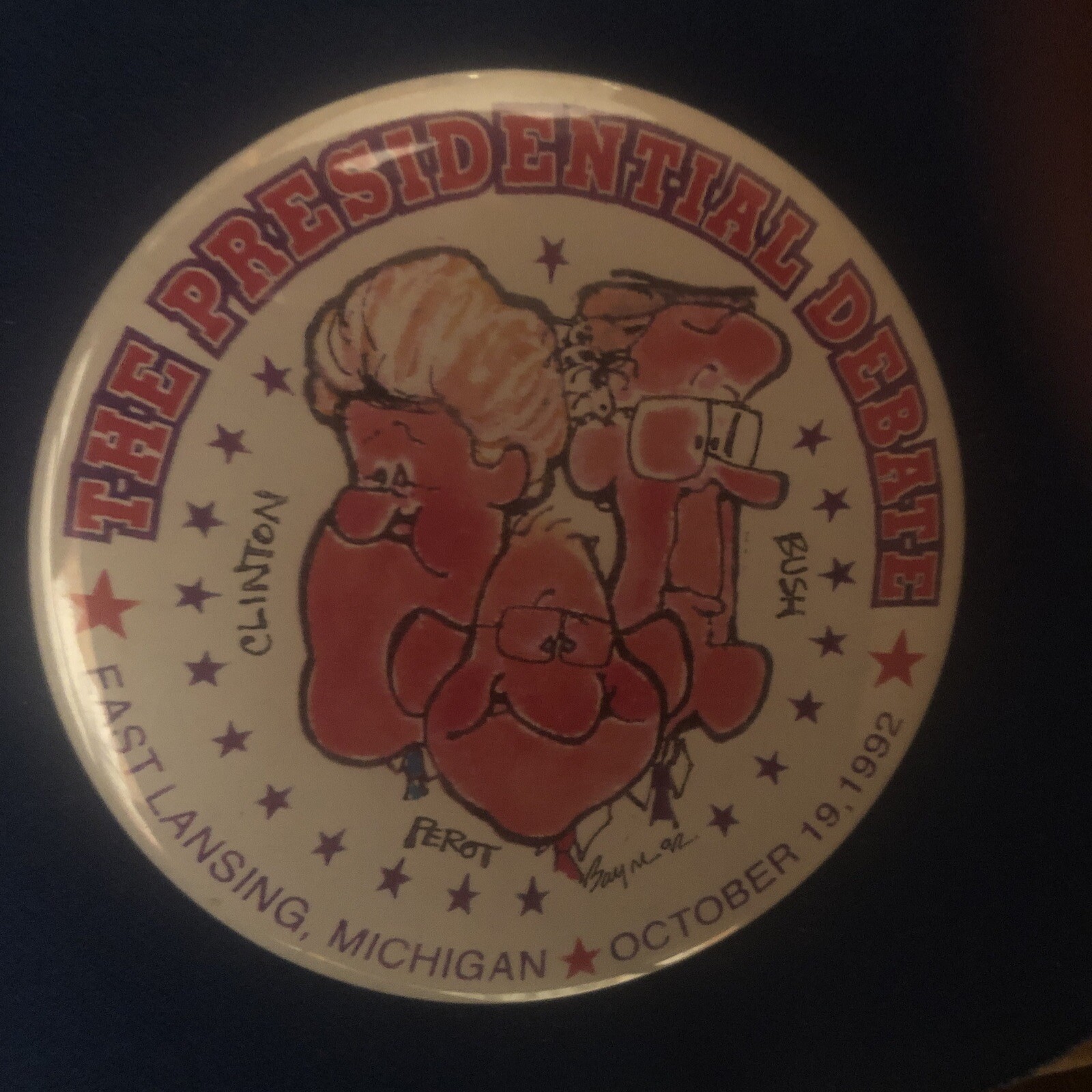 Presidential Debate Clinton Perot Bush East Lansing Michigan 3” pinback button
