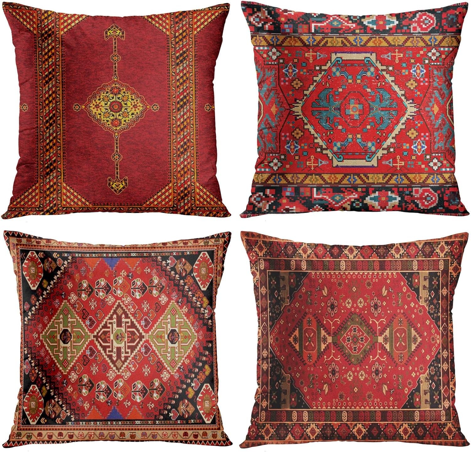 Britimes Throw Pillow 18" x (Pack of 4), Colorful Red Tribal
