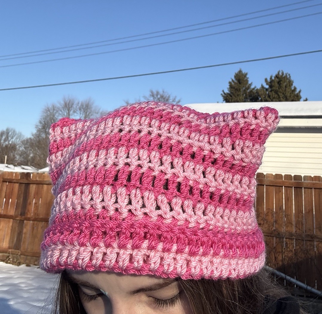 Handmade Crochet Cat Beanie - Light & Dark Pink