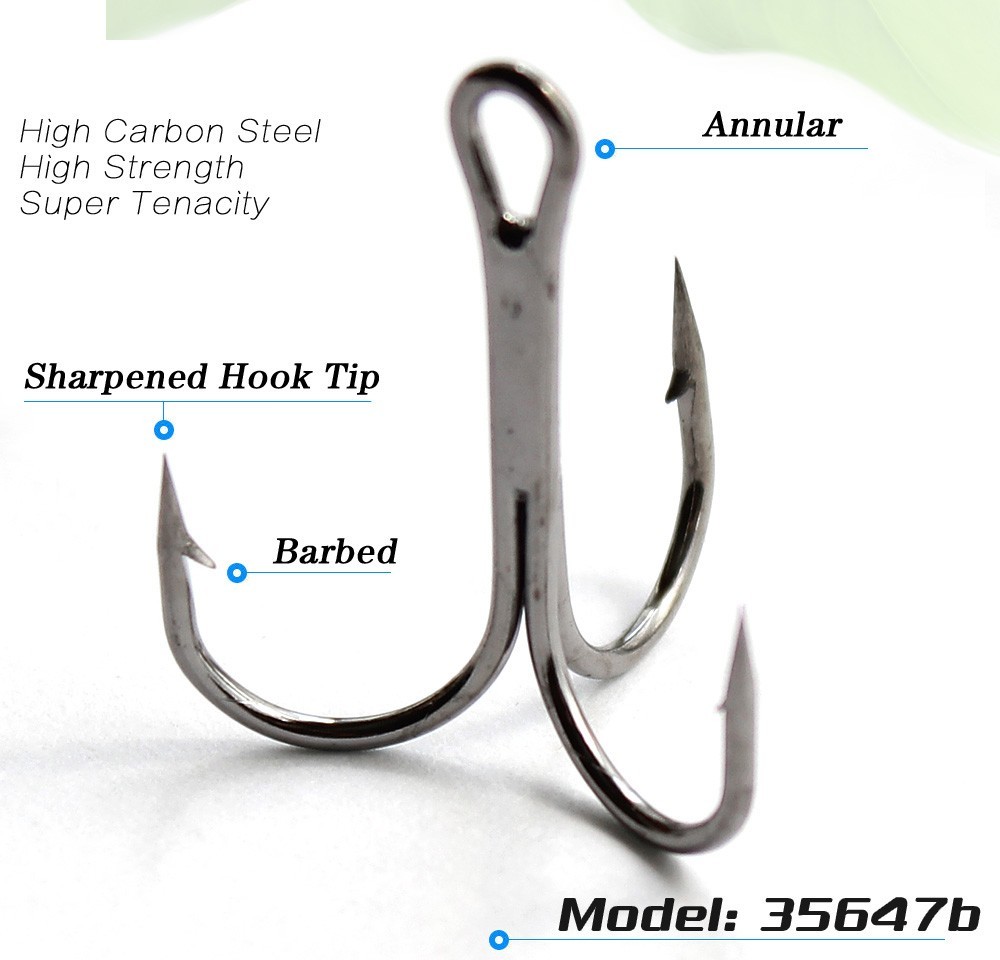 50pcs Barbed Treble Hook Black High Carbon Steel Fly Fishing Lure Hook 14#-3/0#