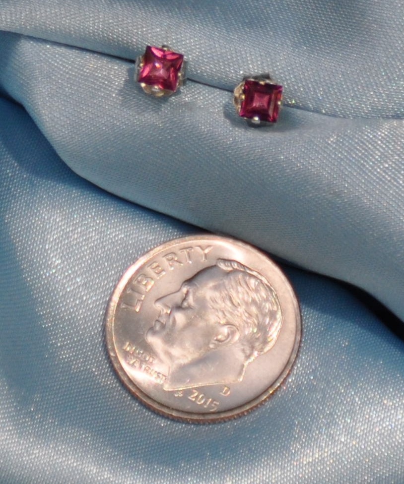 3MM SQUARE RED GARNET .925 STERLING STUDS