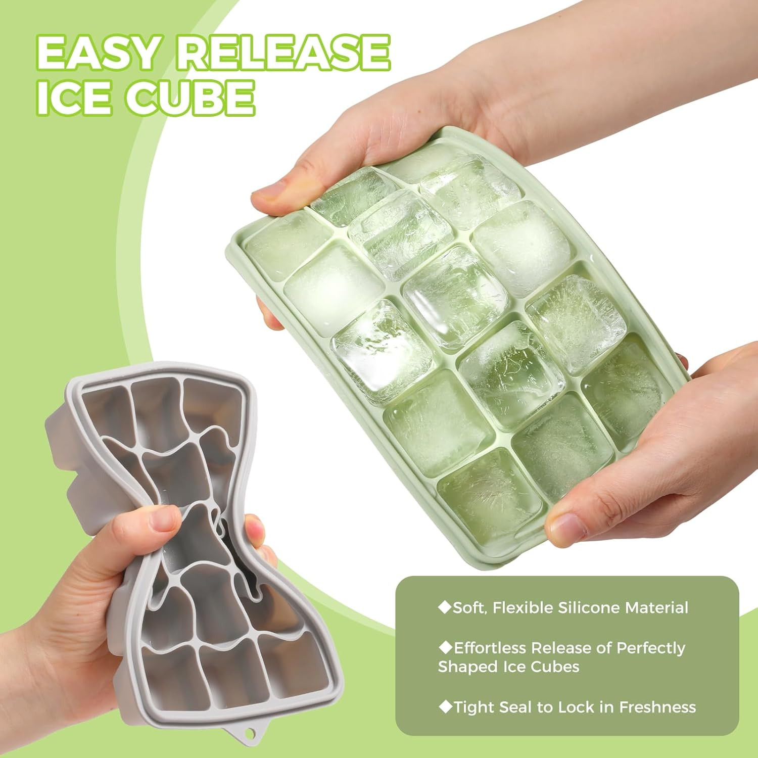 4-Pack Silicone Ice Cube Trays with Lid, Easy Release Ice Cube Molds, Reusable