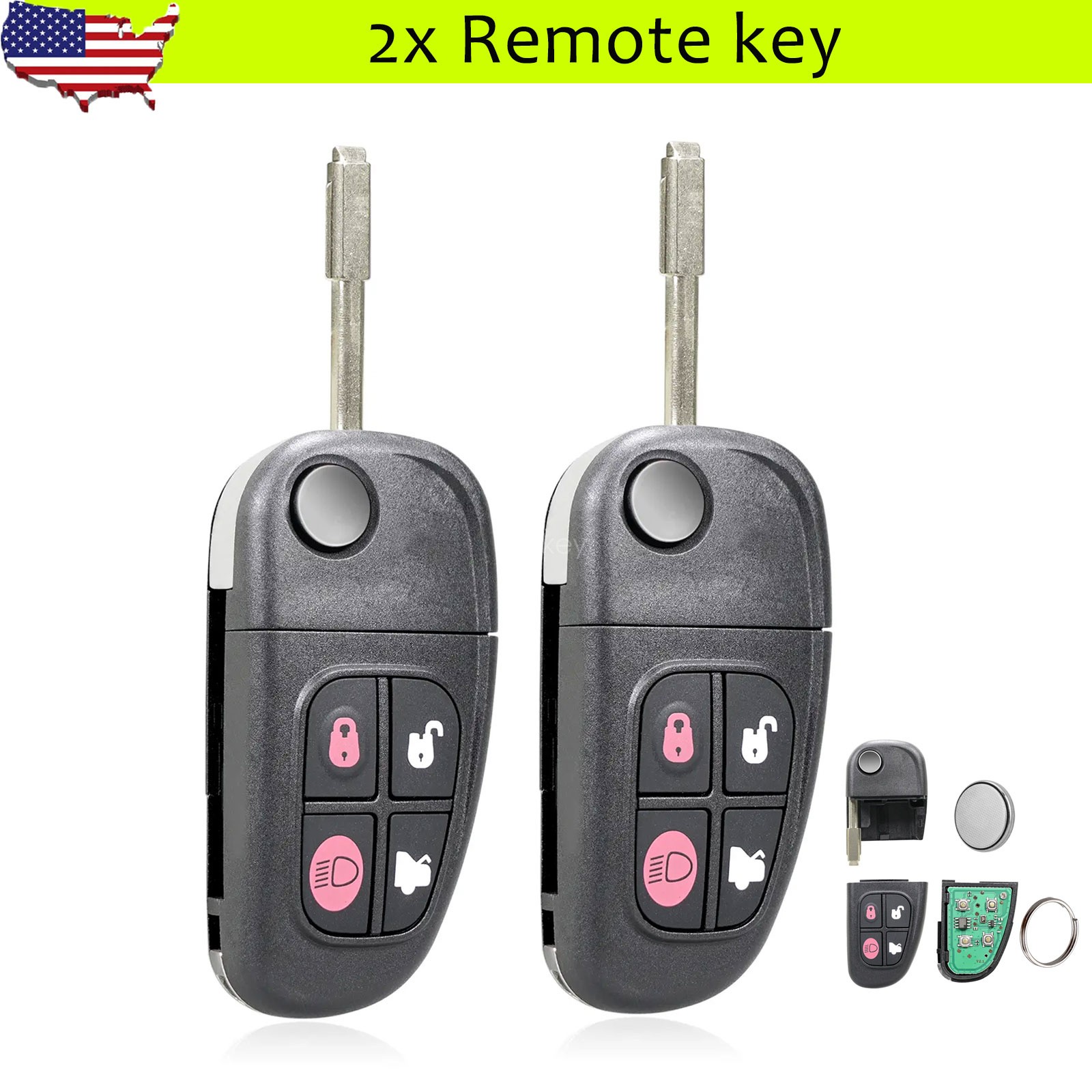 2 For 2002 - 2008 Jaguar S-Type X-Type XJ8 Flip Remote Control Key Entry Fob 4B