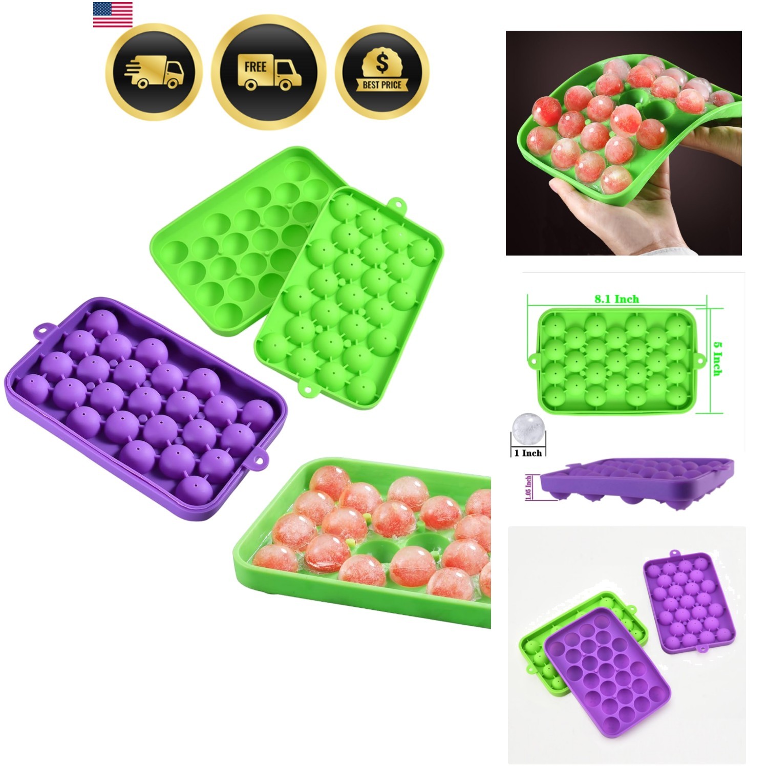 Ice Ball tray, Round Ice Trays, Pack of 2 Small Round Ice Trays, Silicone Tin...
