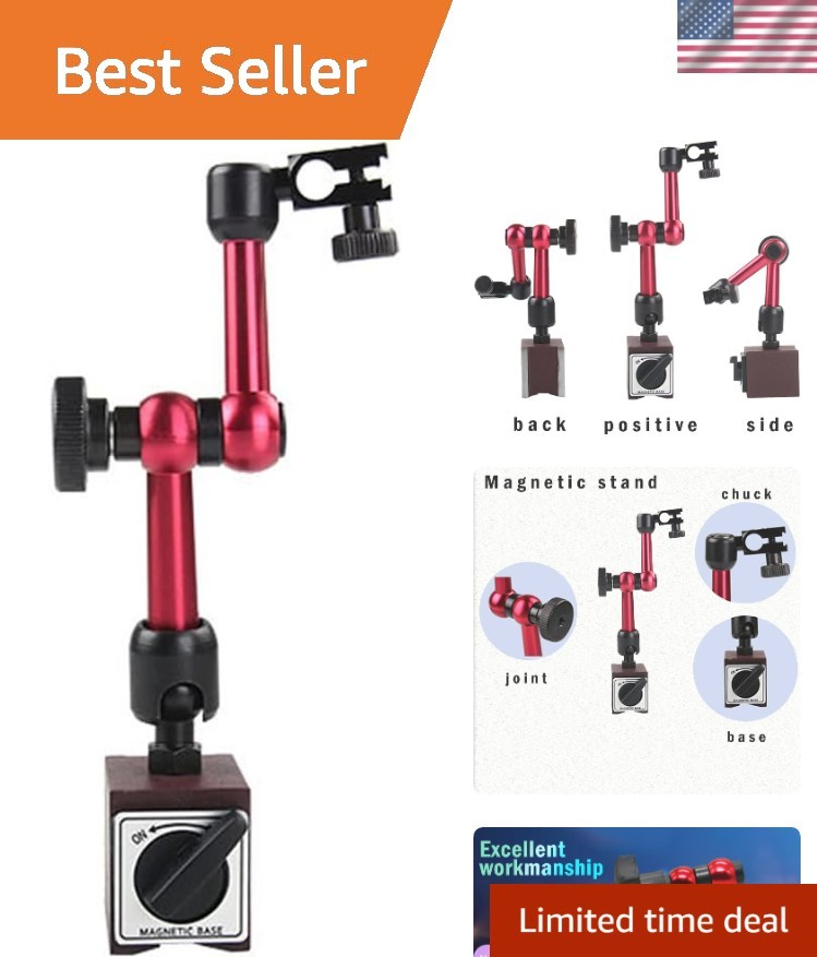 Compact Red Magnetic Base Holder with Flexible Arm for Dial Measurement Tools