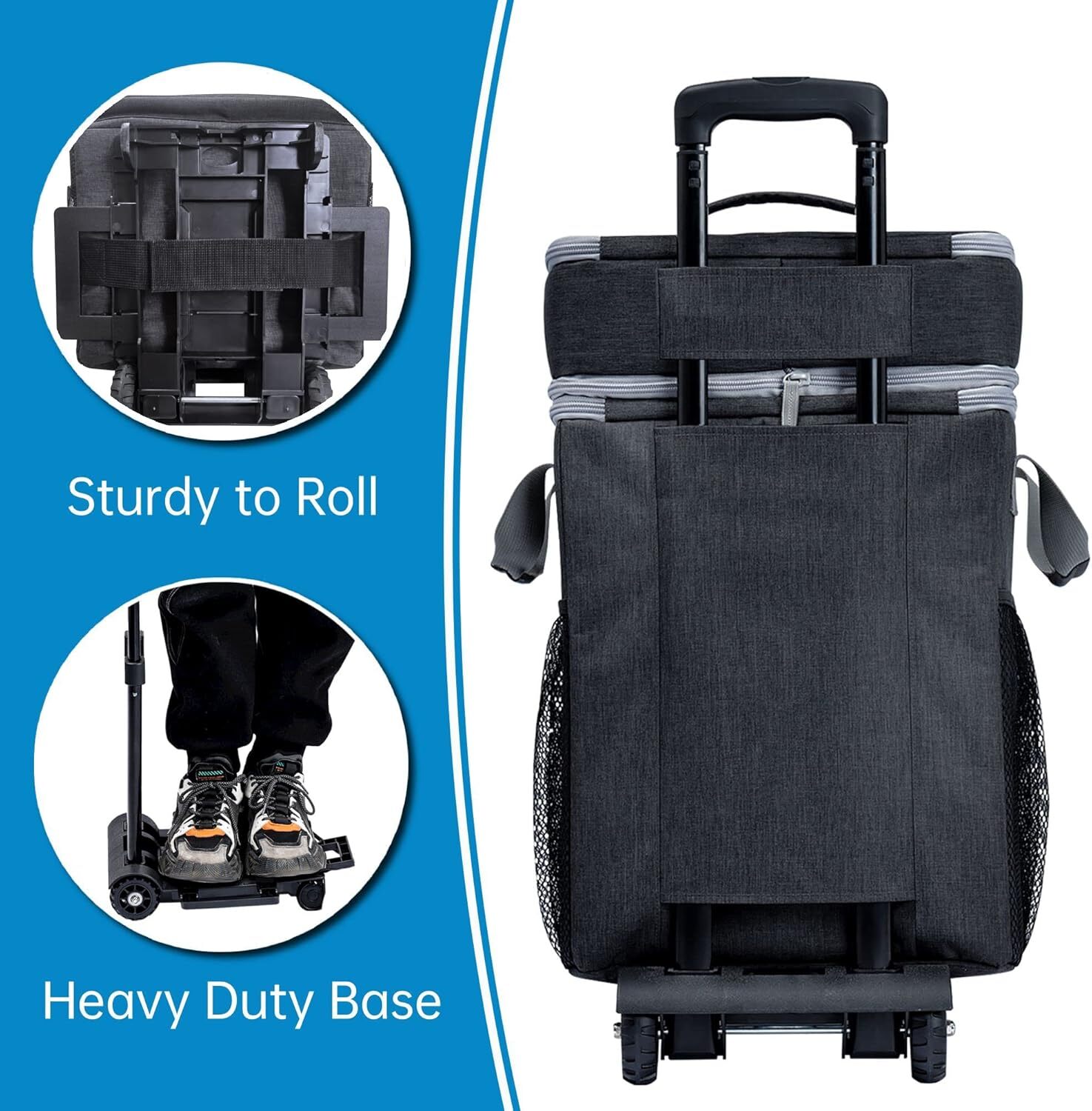 cans large rolling cooler, leak-proof insulated soft cooler with wheels