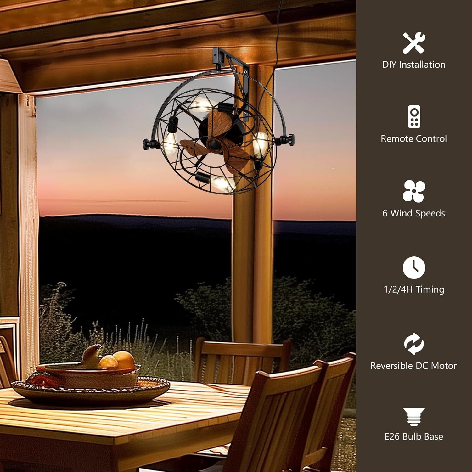 20" Farmhouse Ceiling Fan Light Flush Mount Caged Lights kit With Remote Control