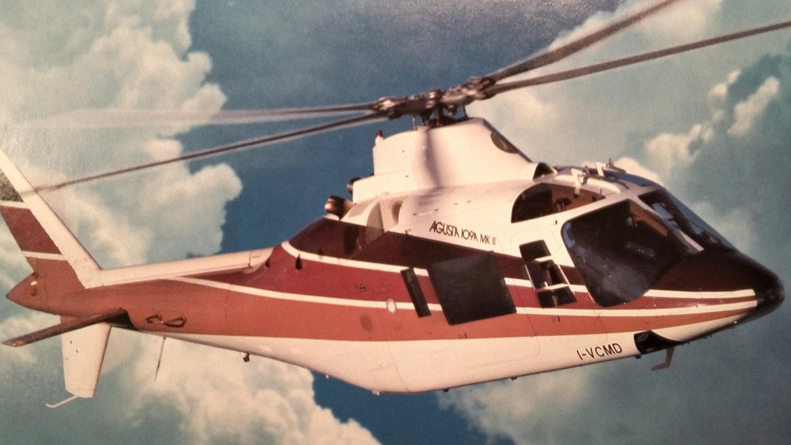 Original Agusta 109A MkII "Not a UFO" Sales Brochure, Tri-fold, 8.5 x 8.5"