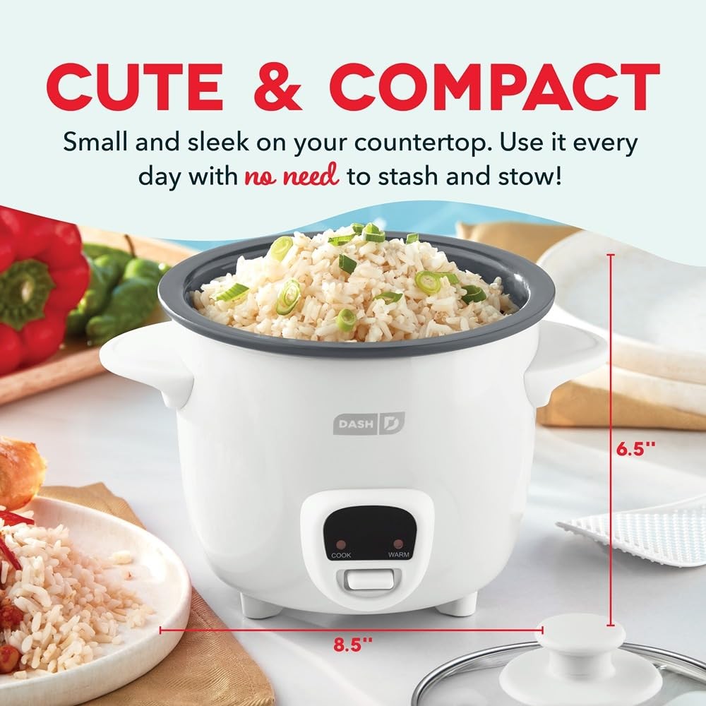 Dash Mini Ceramic Rice Cooker - Designed for Single-Serve WHITE CERAMIC